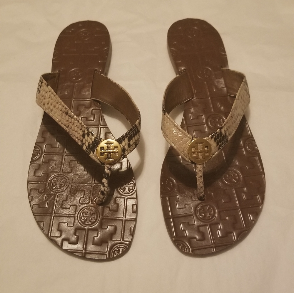 11M EUC Tory Burch Snake Leather Flip Flops